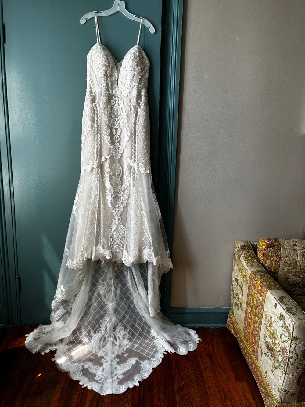 Oleg Cassini Ivory Lace Mermaid Wedding Dress with Train
